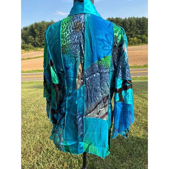Drapers & Damons Silk Cardigan Patchwork Open Front Sz M Fairy Glam Flowy Dressy - Picture 12 of 12